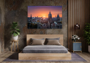 Wandbild | Sonnenuntergang über der historischen Stadt von Amsterdam