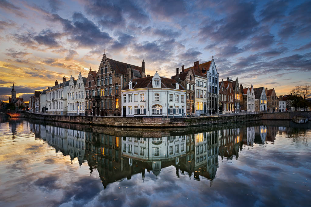 Sunset in the old town of Bruges