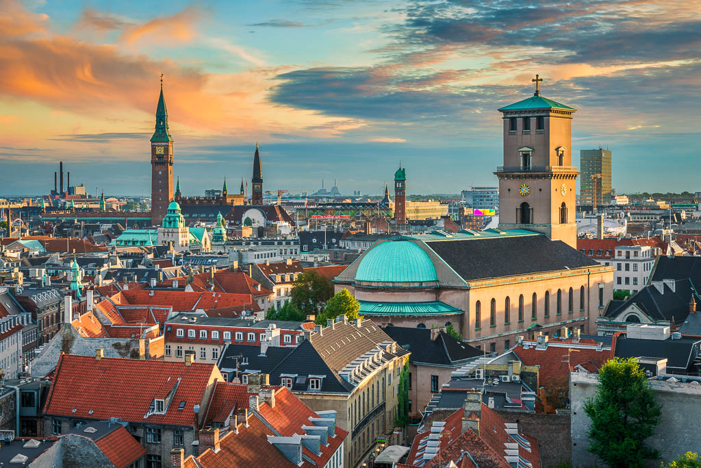 Sunset skyline of Copenhagen