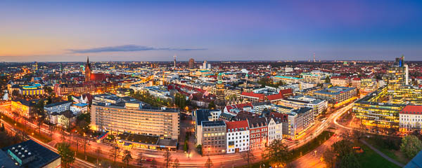 Panoramic skyline view of Hannover, Germany at night by Michael Abid