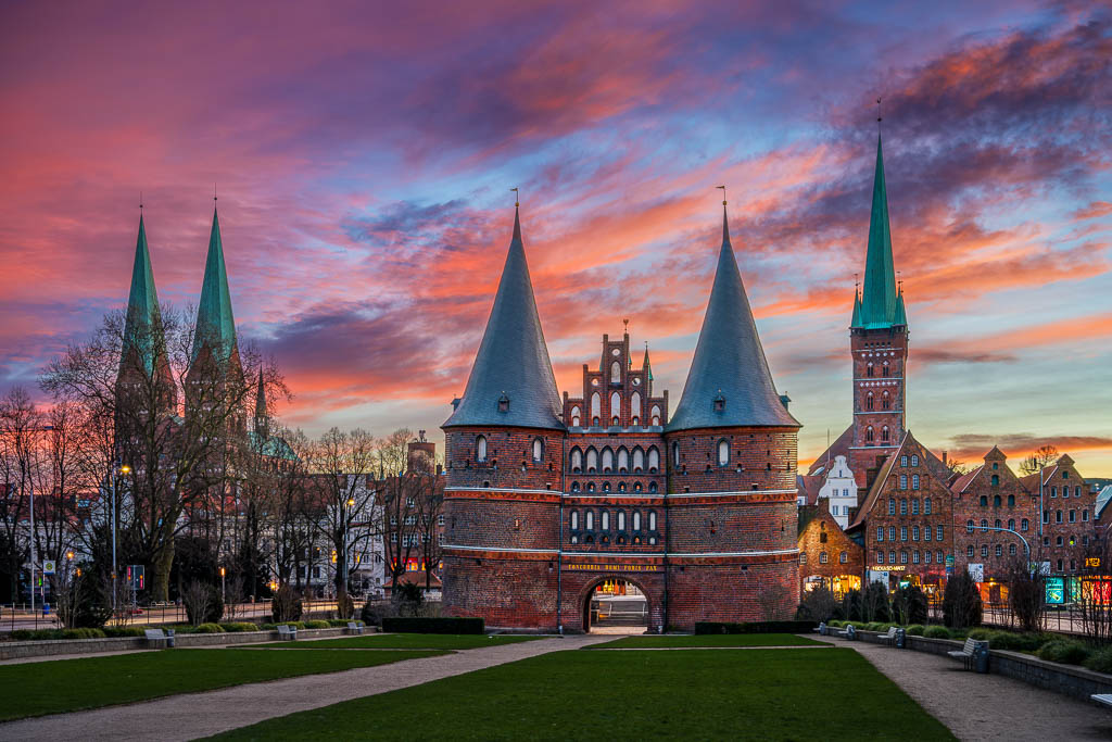 Sunrise at the Holstentor in Lübeck
