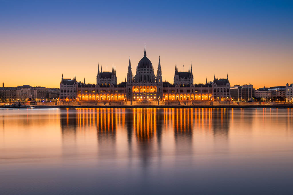 Sunrise at the Parliament building in Budapest