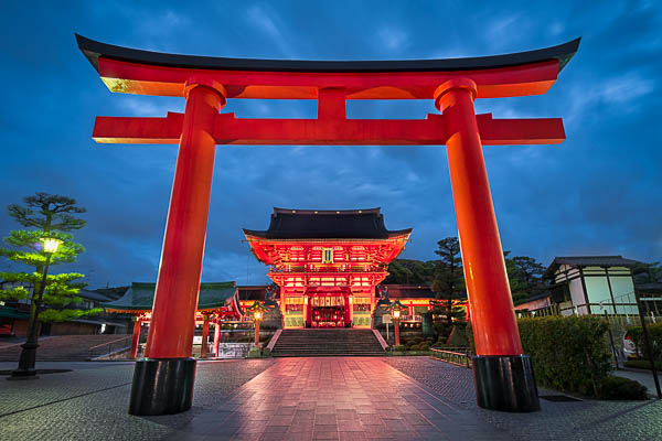 Fushimi Inari Taisha Shrine in Kyoto, Japan at night by Michael Abid