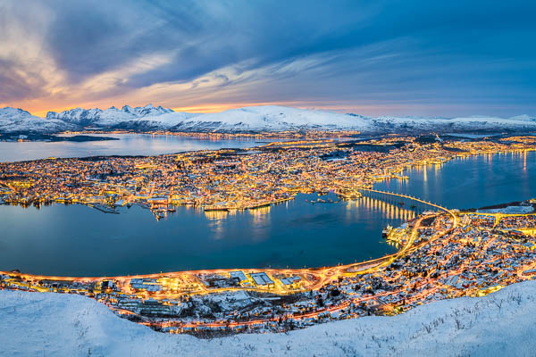 Winter sunset view of Tromsø, Norway by Michael Abid