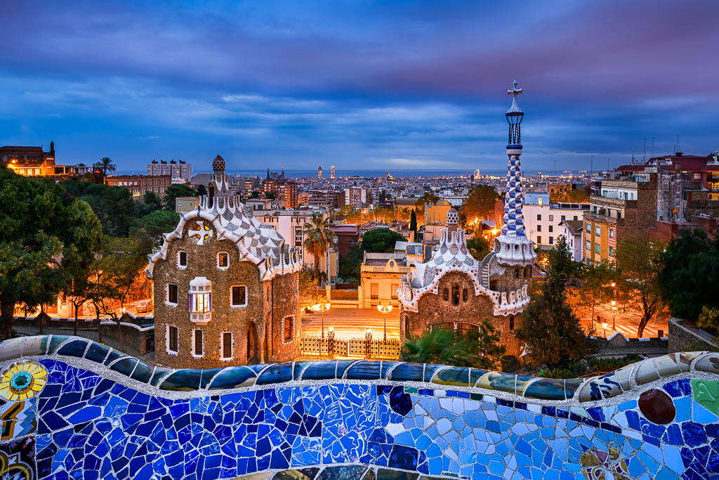 Park Guell in Barcelona at night