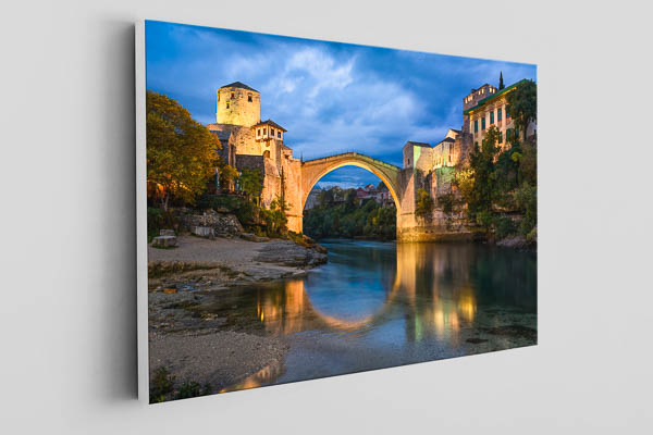 Leinwand - Alte Brücke bei Nacht in Mostar