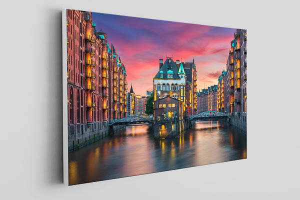 Canvas - Sunset in the Speicherstadt district in Hamburg