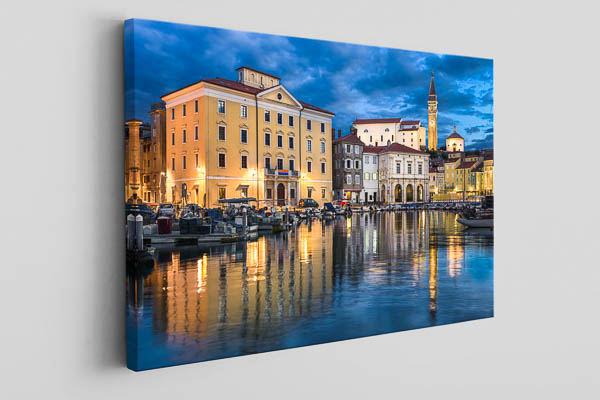 Canvas - Harbor of Piran at night