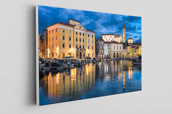 Canvas - Harbor of Piran at night