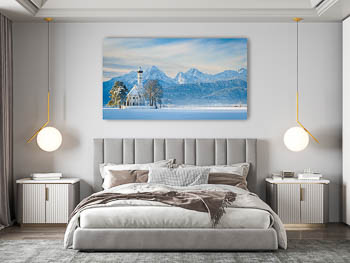 Wall Art | St. Coloman church and Alps in Bavaria during winter