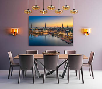 Wandbild | Skyline von Hamburg zum Sonnenuntergang