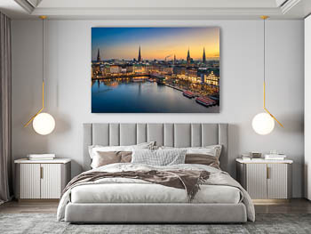 Wandbild | Skyline von Hamburg zum Sonnenuntergang