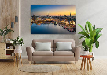 Wandbild | Skyline von Hamburg zum Sonnenuntergang