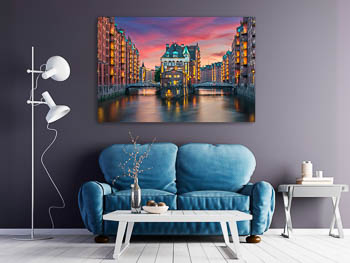 Wall Art | Sunset in the Speicherstadt district in Hamburg