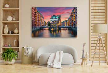 Wall Art | Sunset in the Speicherstadt district in Hamburg