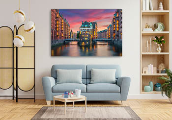 Wall Art | Sunset in the Speicherstadt district in Hamburg