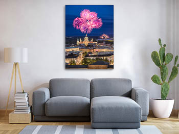 Wandbild | Skyline von Hannover bei Nacht mit Feuerwerk