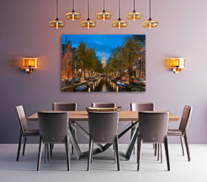 Wall Art | Canal and a church in Amsterdam at night