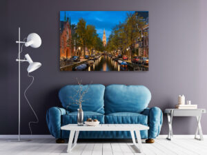 Wall Art | Canal and a church in Amsterdam at night
