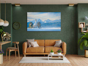 Wall Art | St. Coloman church and Alps in Bavaria during winter